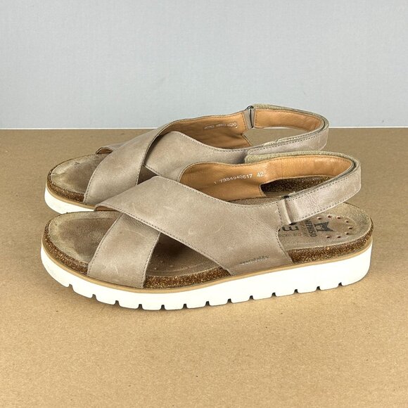 Mephisto Mobils Tally Leather Sandals Womens 12 EU 42 Taupe Tan Adjustable - Picture 1 of 10